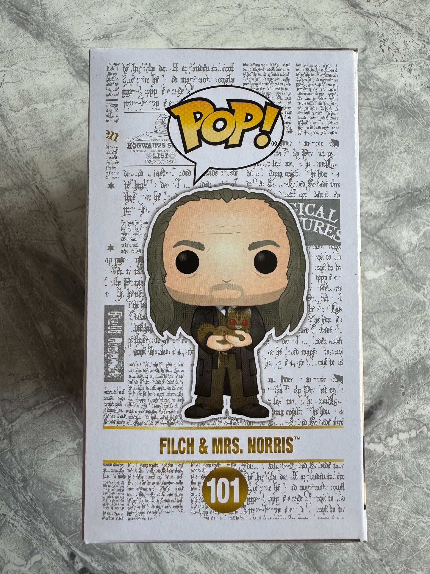 David Bradley Signed Harry Potter Filch & Mrs Norris Funko Pop - SWAU Authenticated