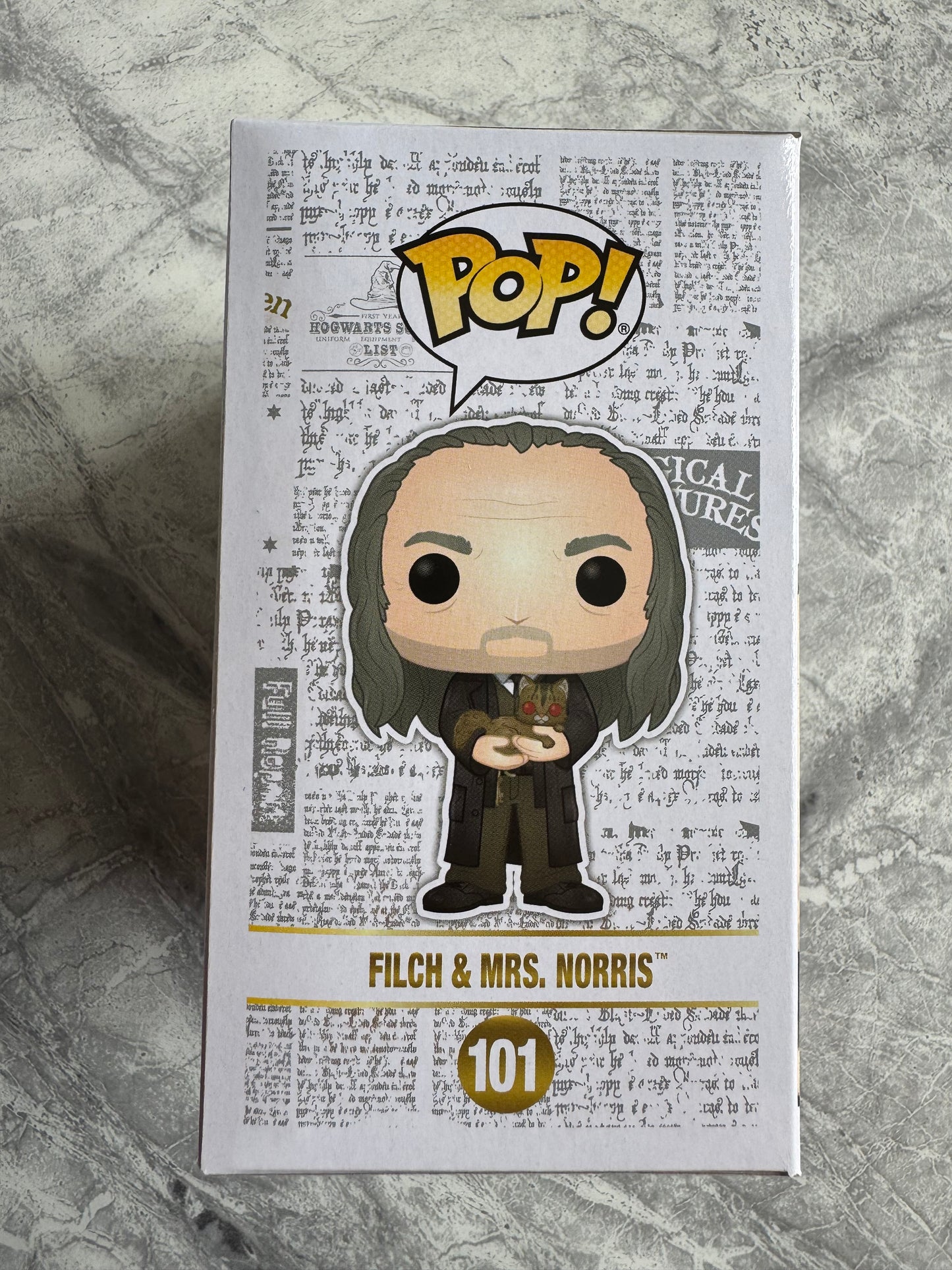 David Bradley Signed Harry Potter Filch & Mrs Norris Funko Pop - SWAU Authenticated