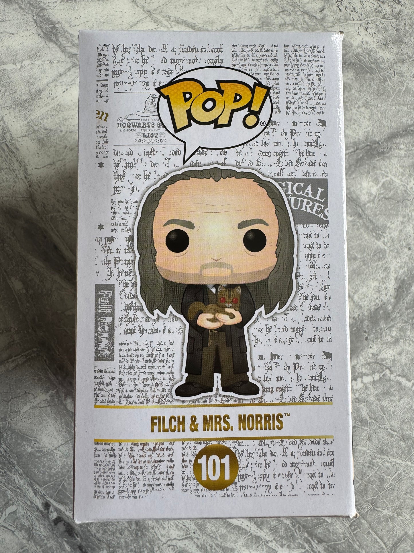 David Bradley Signed Harry Potter Filch & Mrs Norris Funko Pop - SWAU Authenticated