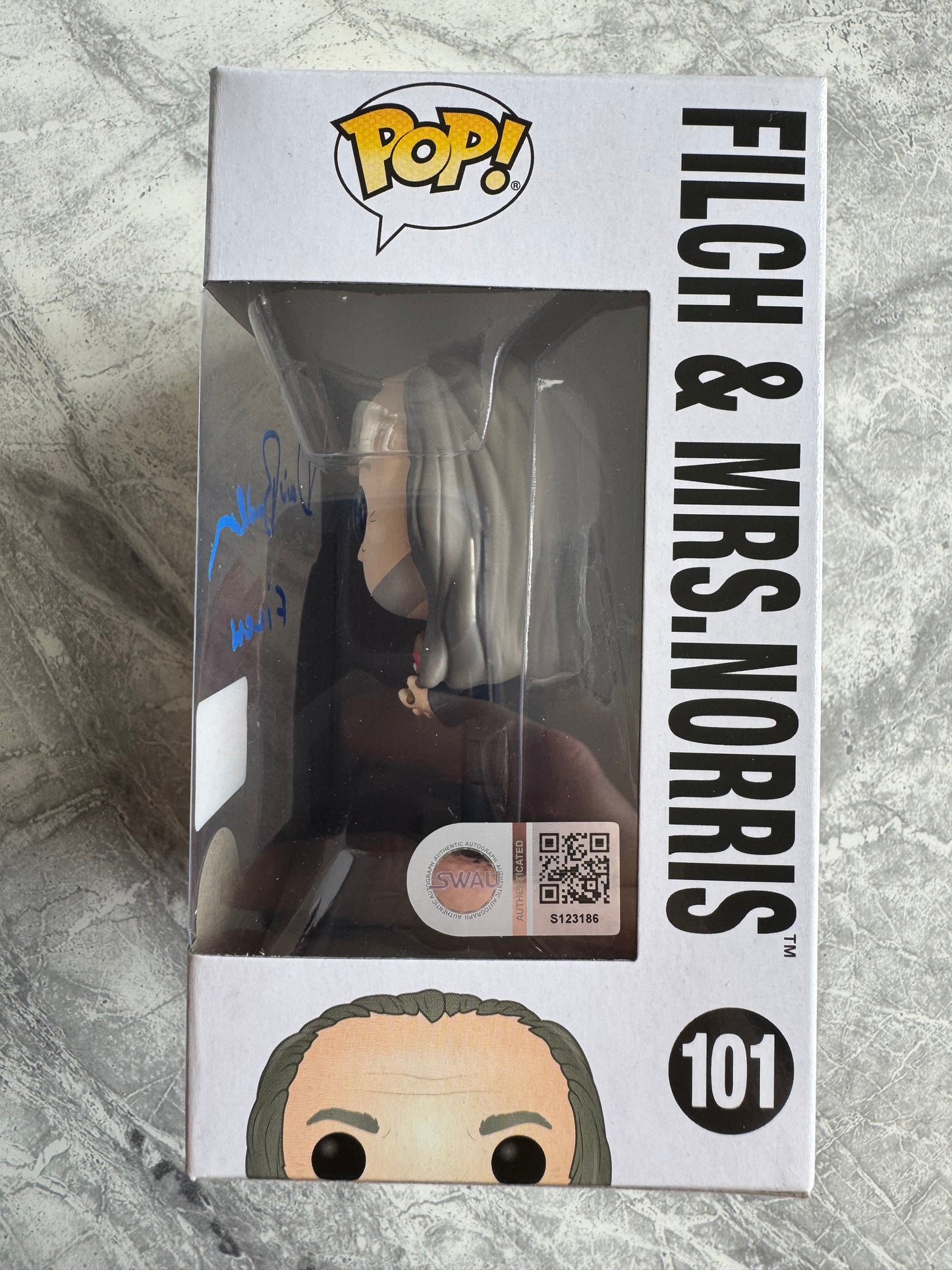 David Bradley Signed Harry Potter Filch & Mrs Norris Funko Pop - SWAU Authenticated