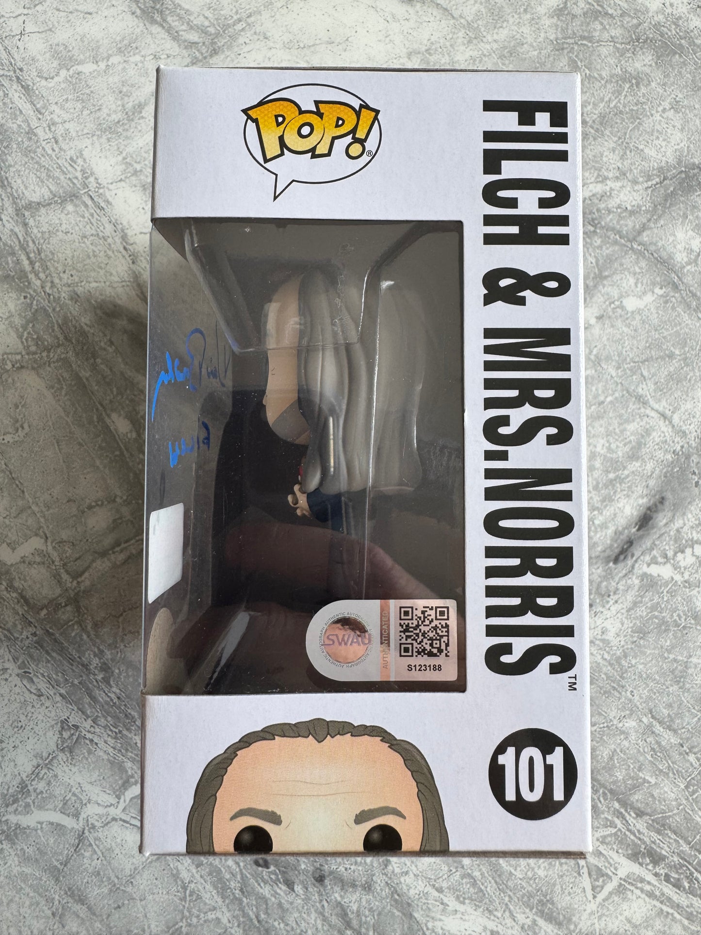 David Bradley Signed Harry Potter Filch & Mrs Norris Funko Pop - SWAU Authenticated