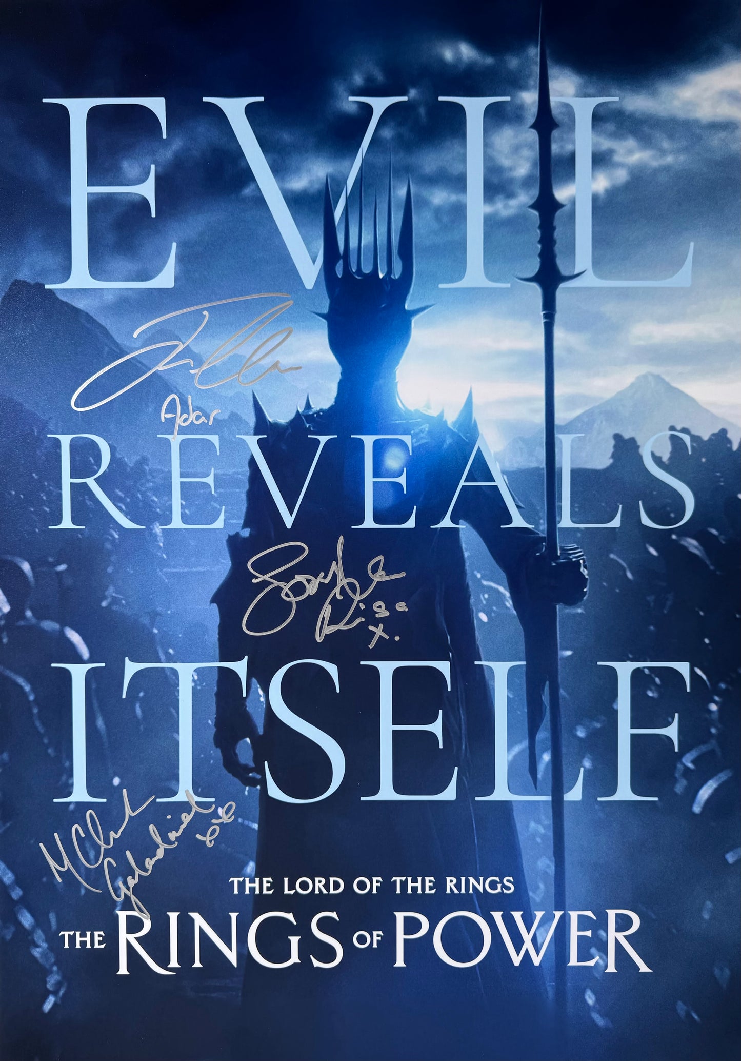 Morfydd Clarke, Joseph Mawle & Sophia Nomvete Multi Signed Rings Of Power A2 Poster
