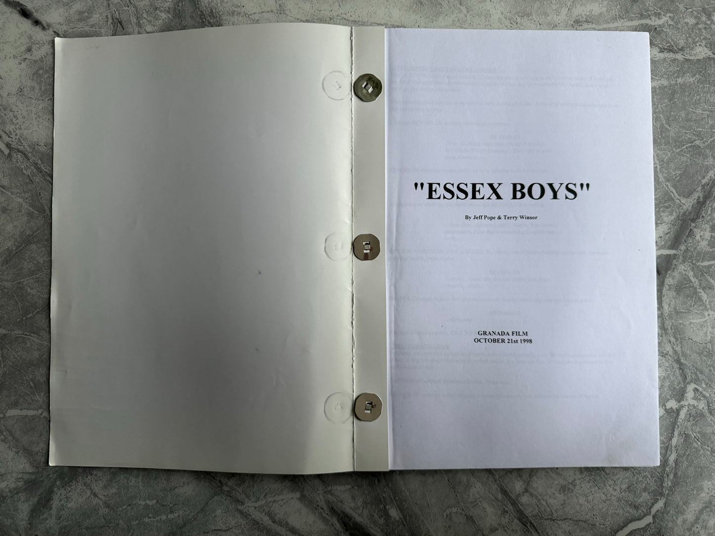 Essex Boys 1998 Original Film Script - Rare Item!