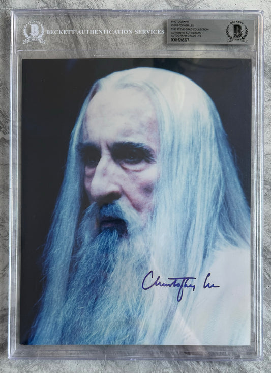 Sir Christopher Lee Signed LOTR 8x10” Photo - Beckett Encapsulated & Graded 10