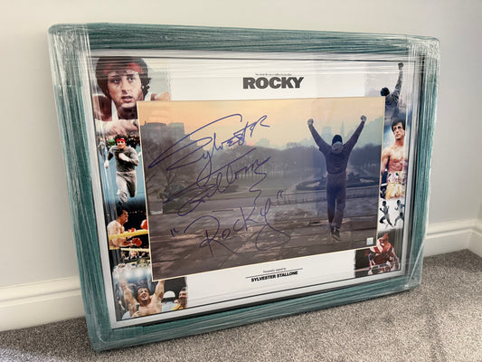 Sylvester Stallone Signed HUGE Rocky Framed Photo With Rare Rocky Inscription!