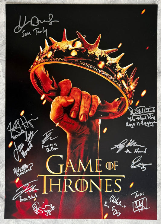 12 Cast Signed Game Of Thrones A2 Poster Project Starter Piece
