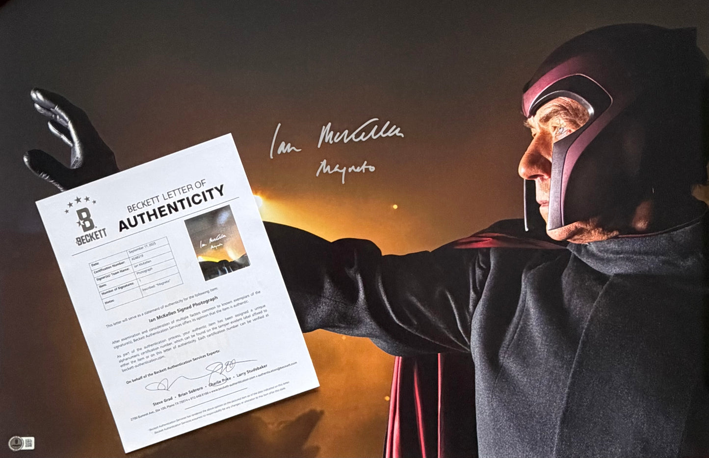 Sir Ian McKellen Signed X-Men 20x30” Photo With “Magneto” Charcater Name - Beckett Letter Of Authenticity