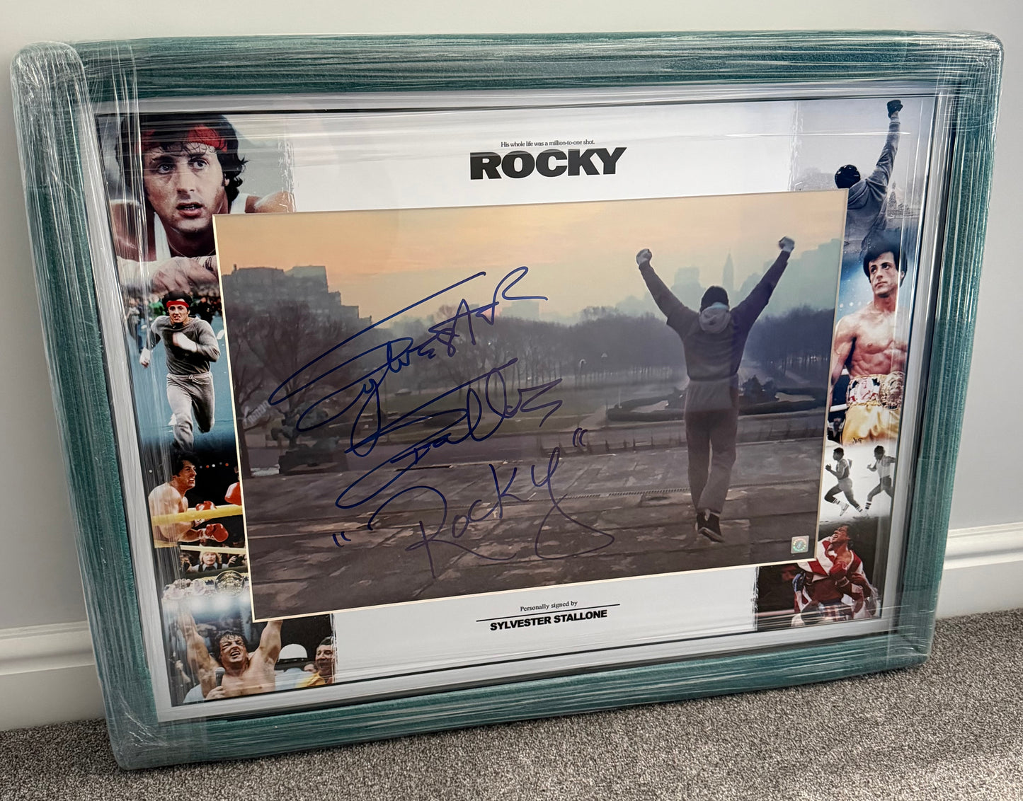 Sylvester Stallone Signed HUGE Rocky Framed Photo With Rare Rocky Inscription!