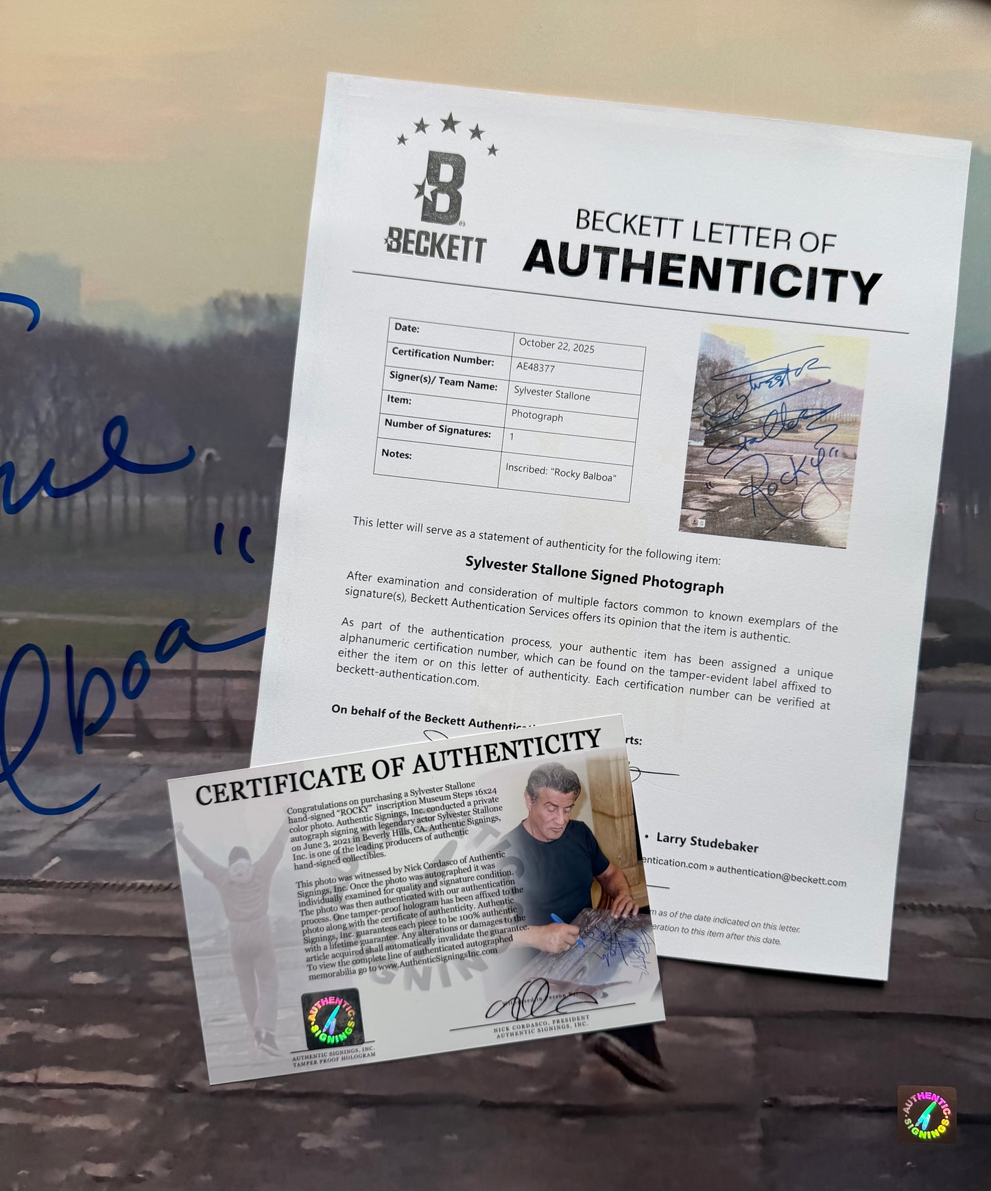Sylvester Stallone Signed Rocky 16x24” Photo With Rare Rocky Balboa Inscription - Full Beckett Letter Of Authenticity