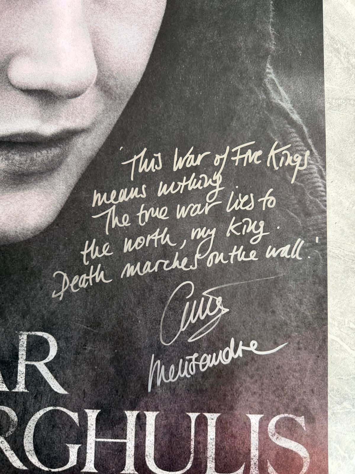 Carice Van Houten Signed Game Of Thrones A2 Promo Poster With Long Quote - SWAU Authenticated