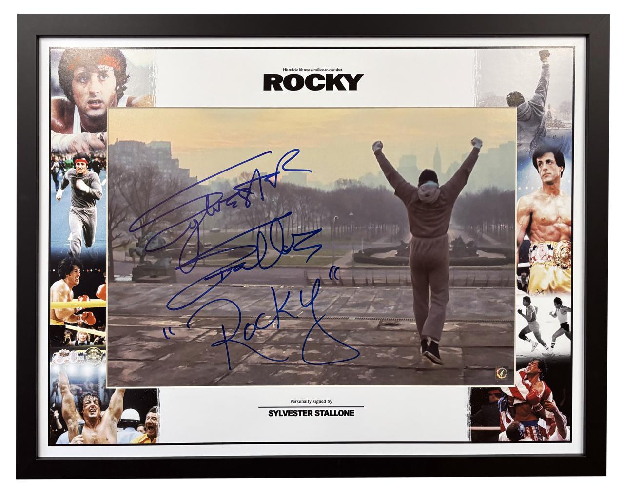 Sylvester Stallone Signed HUGE Rocky Framed Photo With Rare Rocky Inscription!