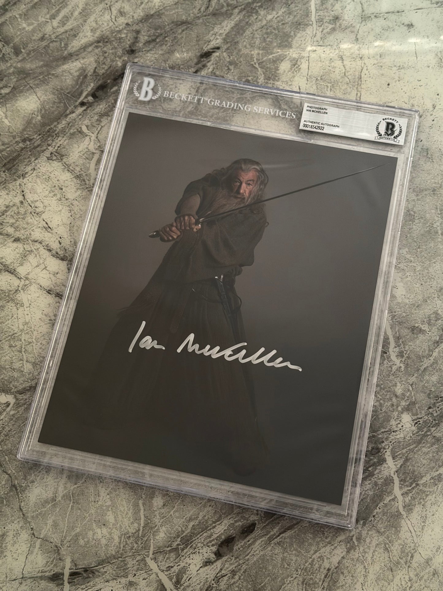Sir Ian Mckellen Signed LOTR 8x10” Photo - Beckett Authenticated & Encapsulated