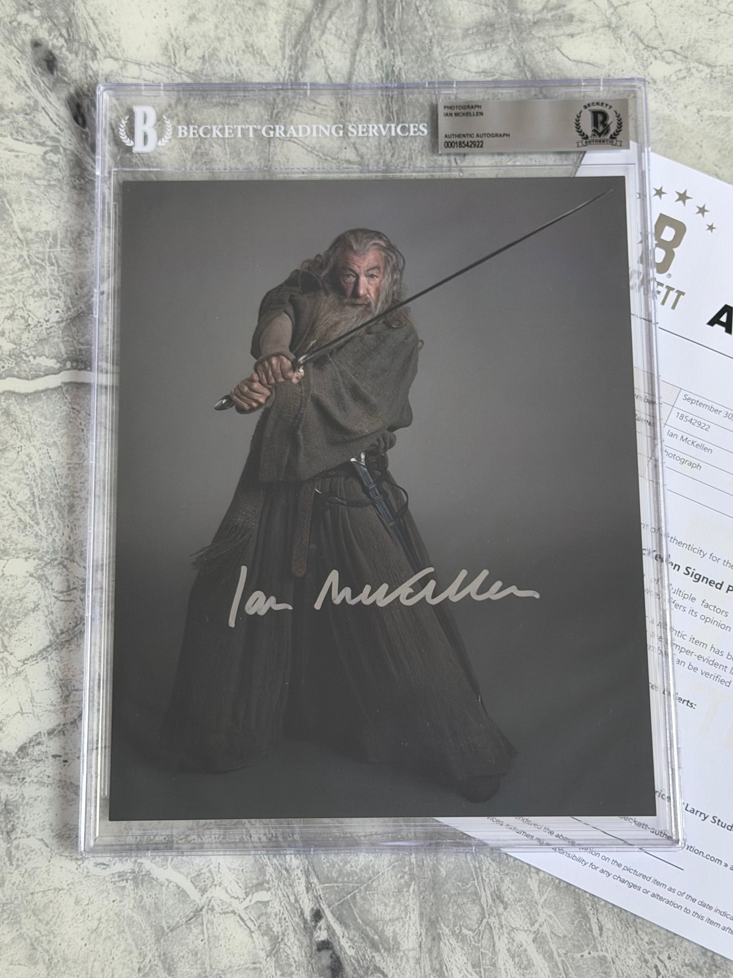 Sir Ian Mckellen Signed LOTR 8x10” Photo - Beckett Authenticated & Encapsulated