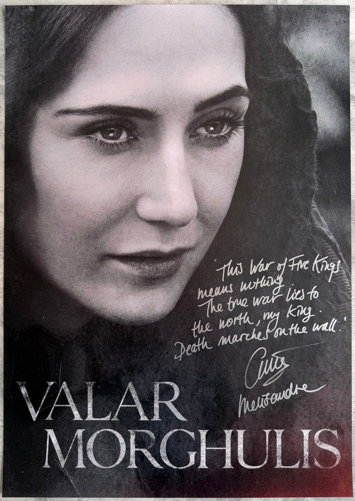 Carice Van Houten Signed Game Of Thrones A2 Promo Poster With Long Quote - SWAU Authenticated