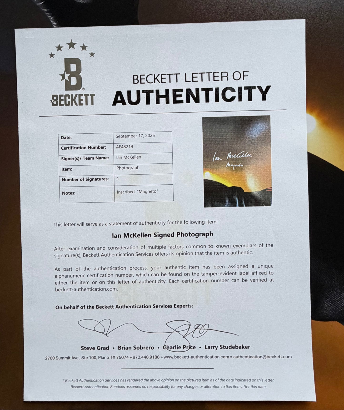 Sir Ian McKellen Signed X-Men 20x30” Photo With “Magneto” Charcater Name - Beckett Letter Of Authenticity