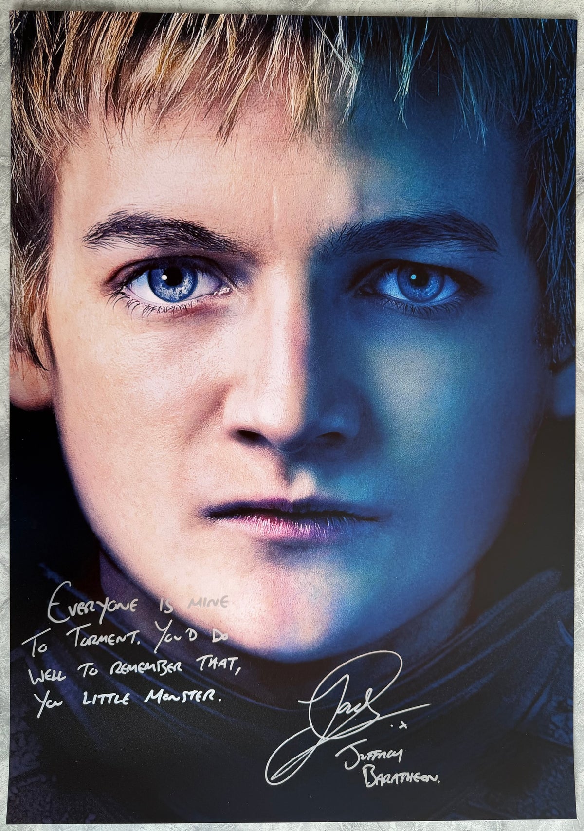 Jack Gleeson Signed Game Of Thrones A2 Promo Poster With Quote - SWAU Authenticated