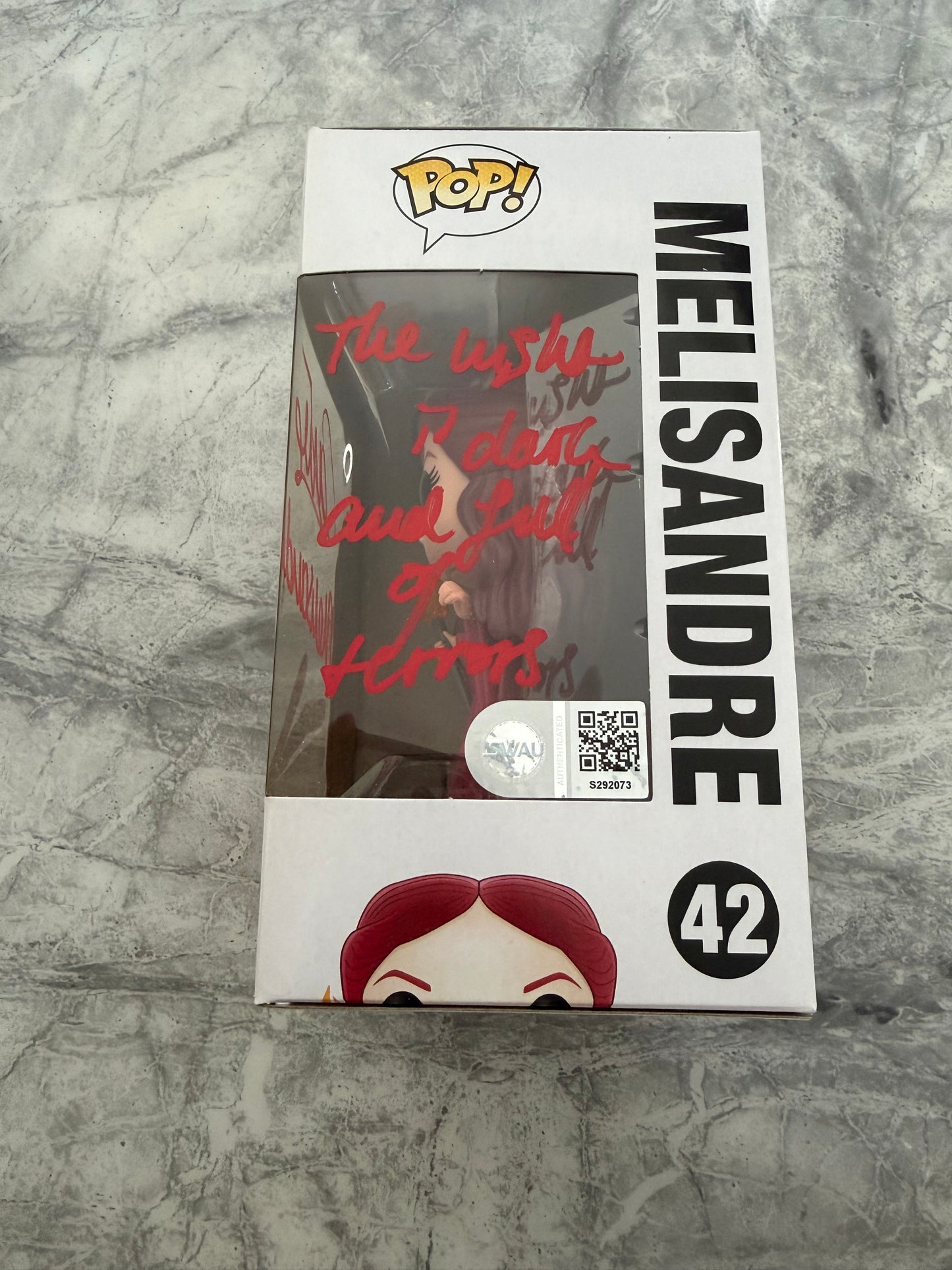 Carice Van Houten Signed Game Of Thrones Melisandre Funko Pop With Quote - SWAU Authenticated