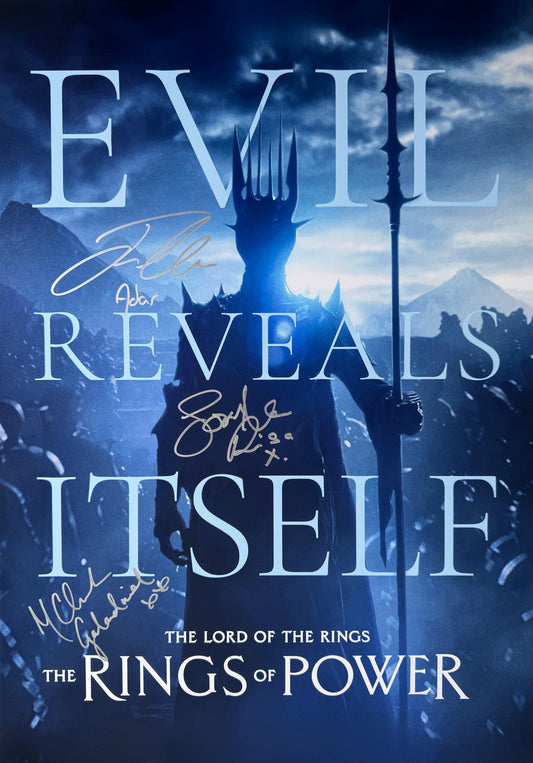 Morfydd Clarke, Joseph Mawle & Sophia Nomvete Multi Signed Rings Of Power A2 Poster