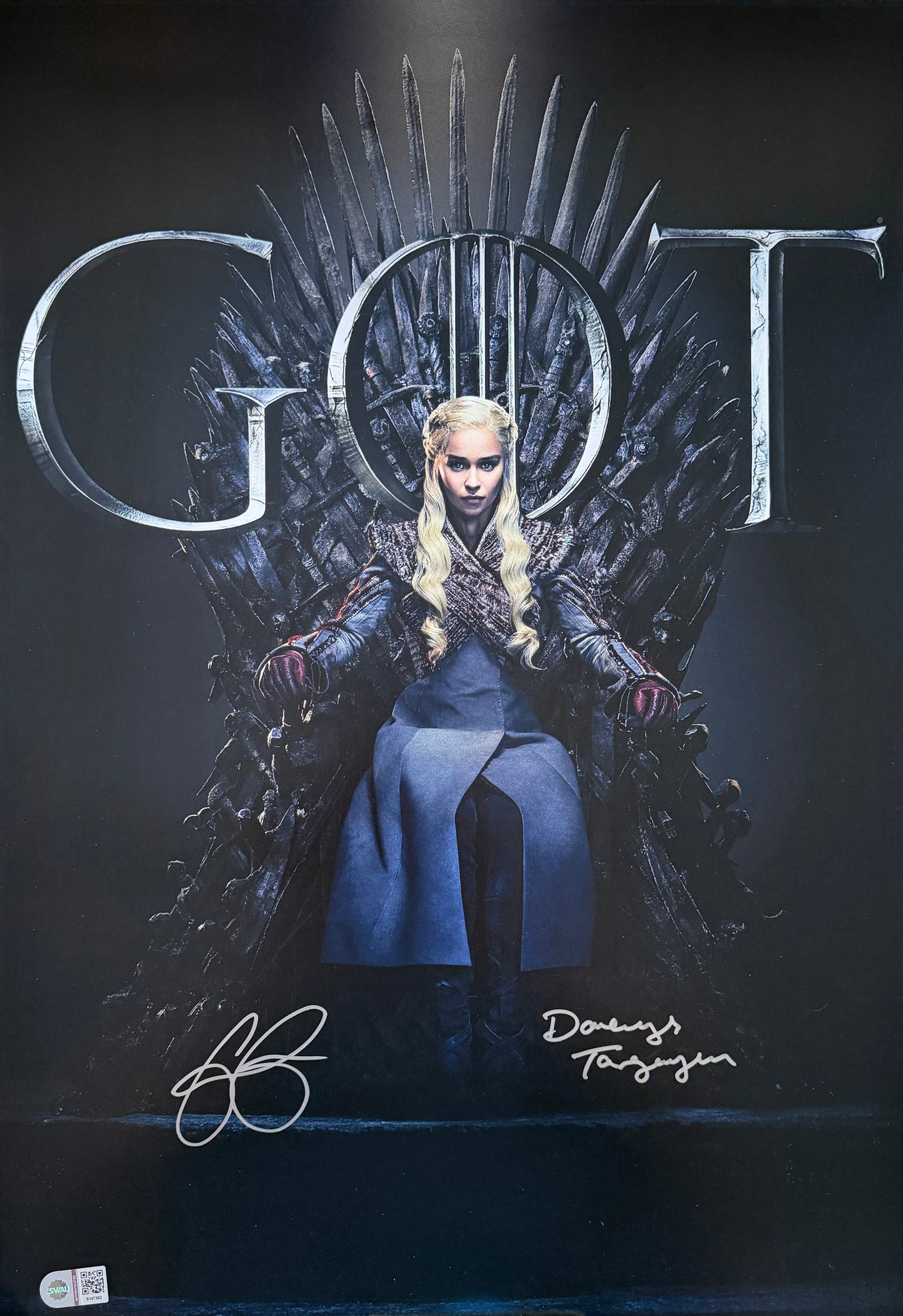 Emilia Clarke Signed Game Of Thrones A2 Poster - SWAU Authenticated