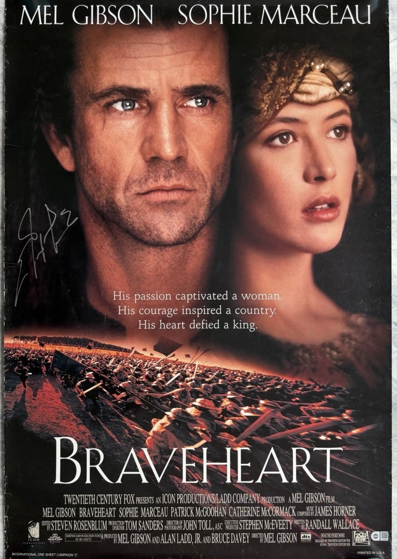 Mel Gibson Signed Braveheart Original Double Sided 27x40” One Sheet Poster - SWAU Authenticated
