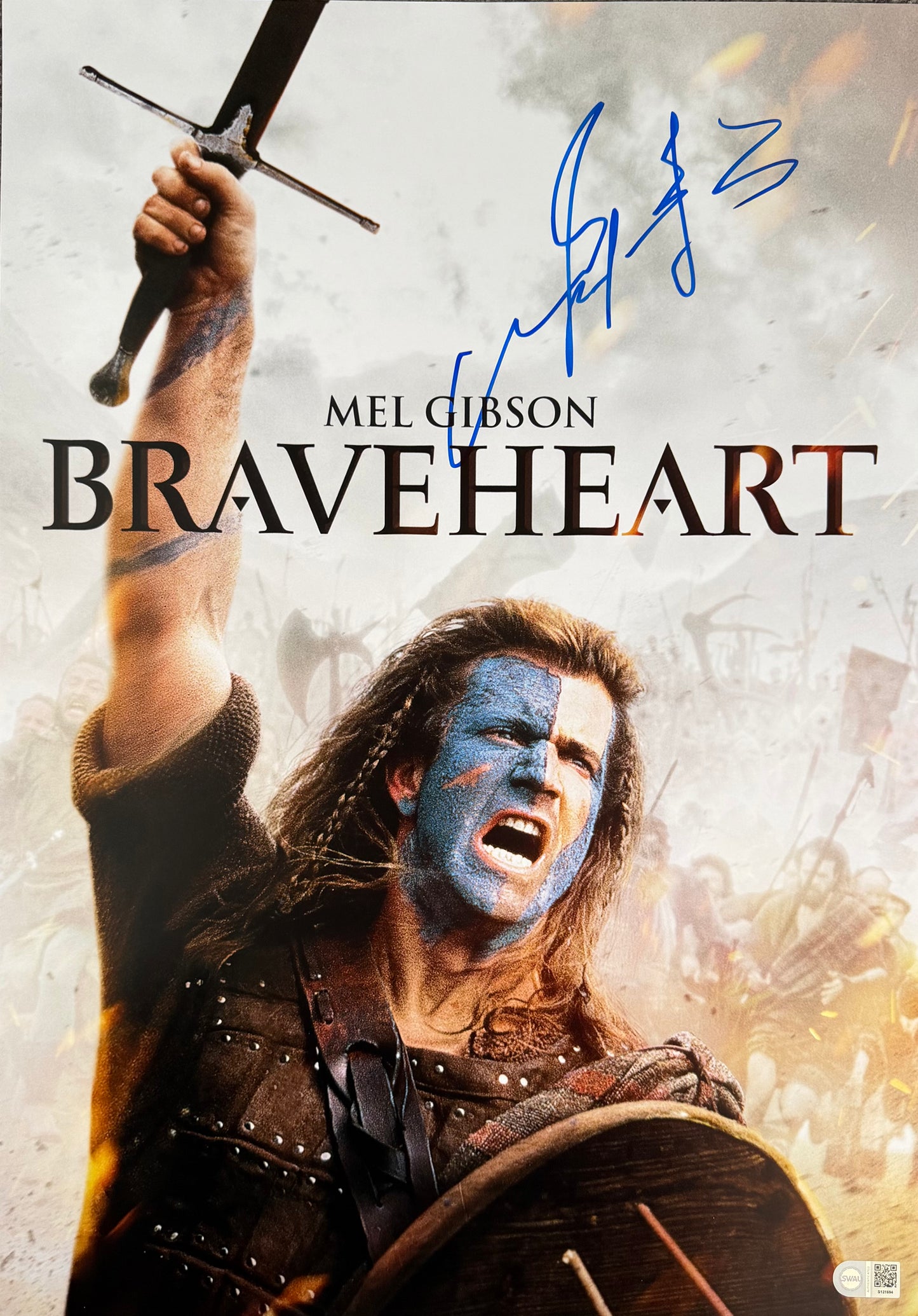 Mel Gibson Signed Braveheart A2 Poster - SWAU Authenticated