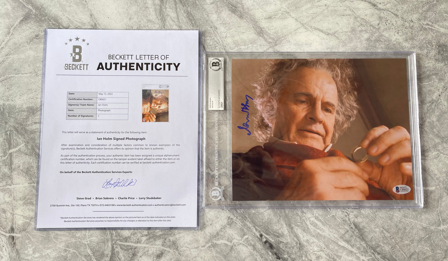 Sir Ian Holm Signed LOTR 8x10” Photo - Beckett Authenticated & Encapsulated