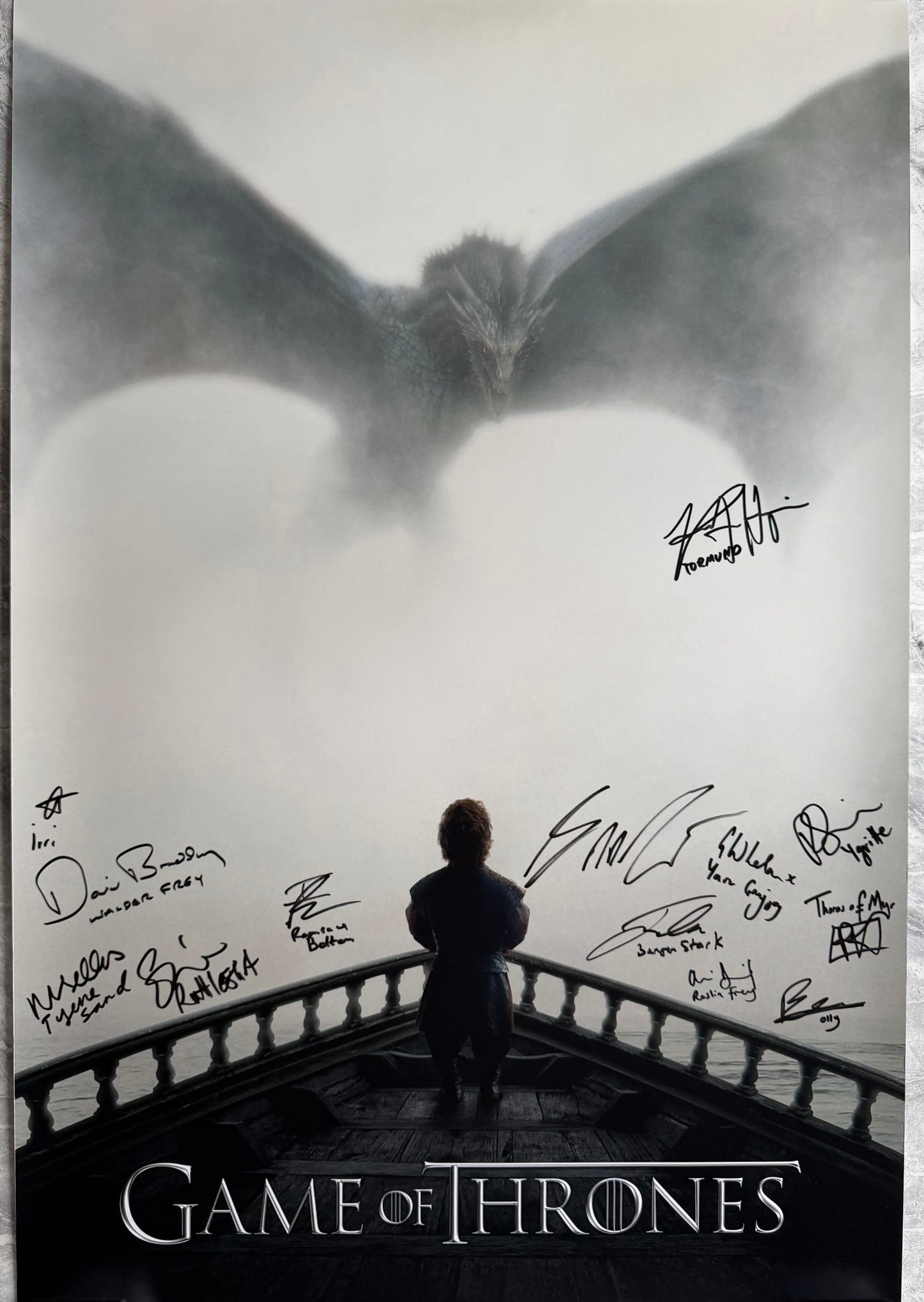 George RR Martin & 13 Cast Multi Signed Game Of Thrones 24x36” Maxi Poster