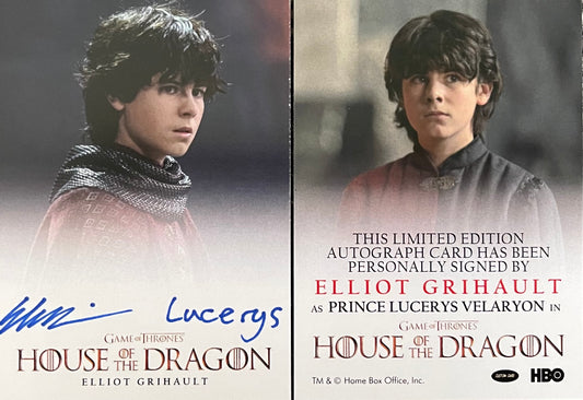 Elliot Grihault Signed Custom House Of The Dragon Autograph Card