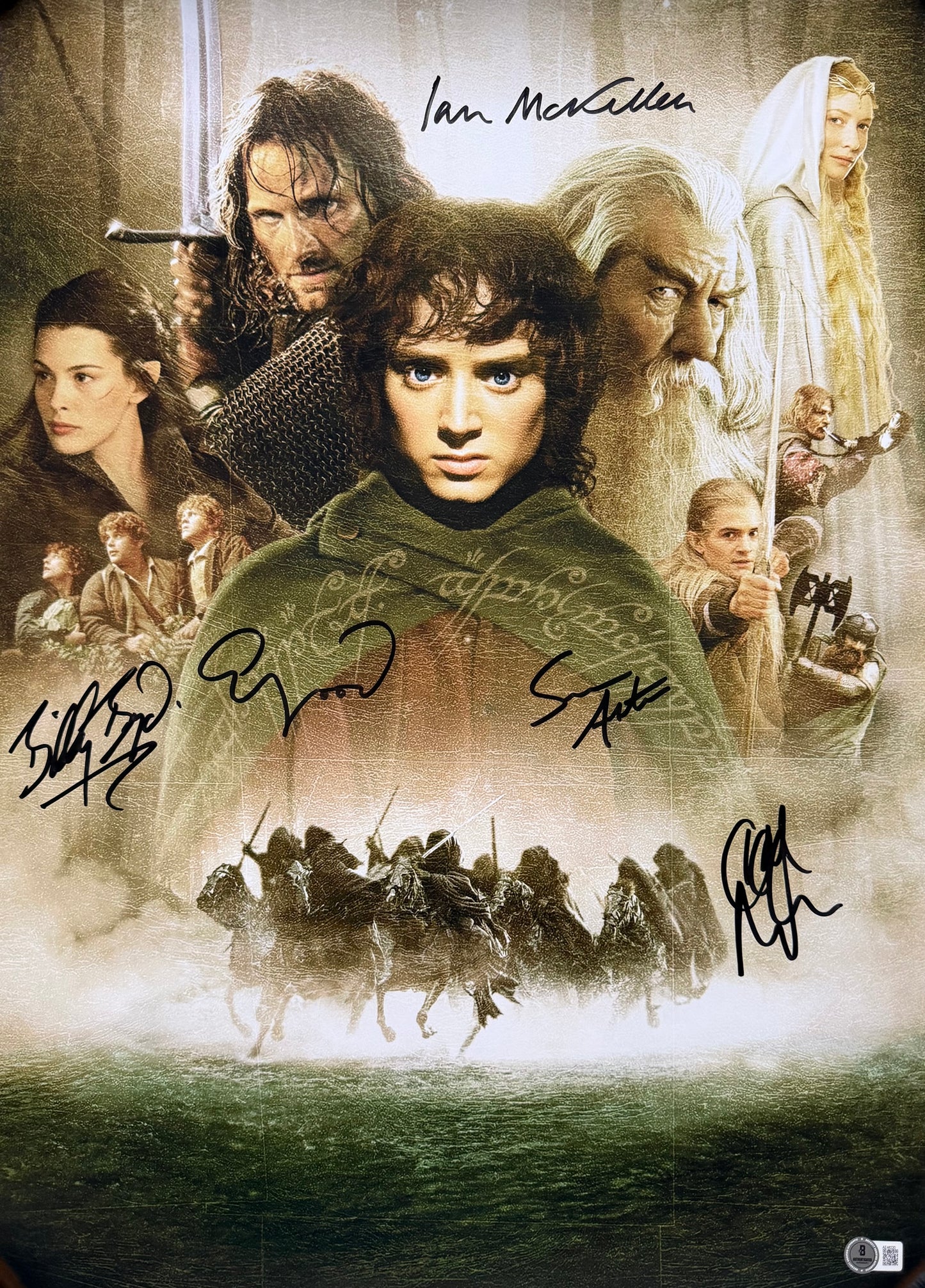 Gandalf & 4 Hobbits Multi Signed The Fellowship Of The Ring A2 Poster - Full Beckett Letter Of Authenticity