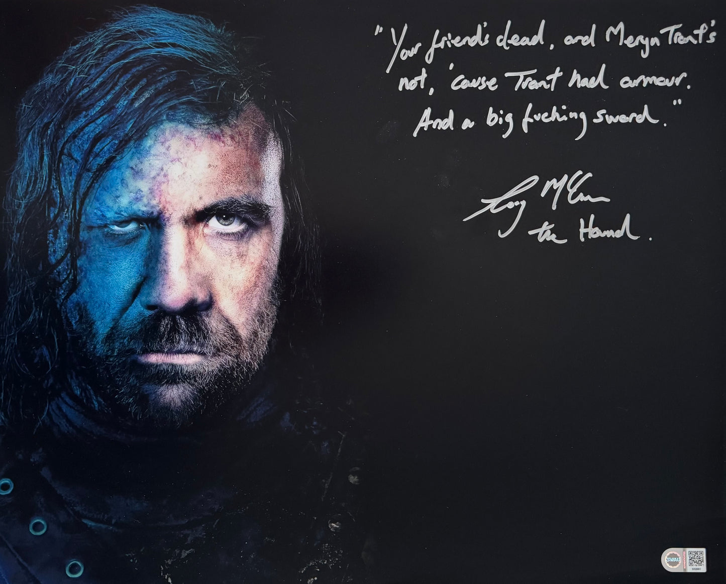 Rory McCann Signed Game Of Thrones 16x20” Photo With Long Quote - SWAU Authenticated