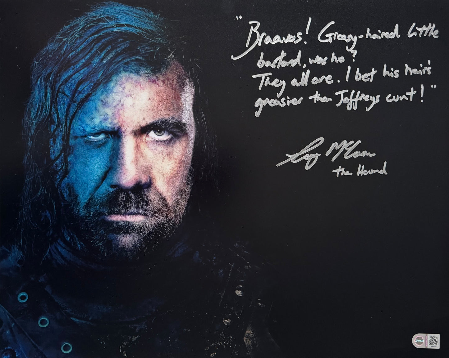 Rory McCann Signed Game Of Thrones 16x20” Photo With Long Quote - SWAU Authenticated