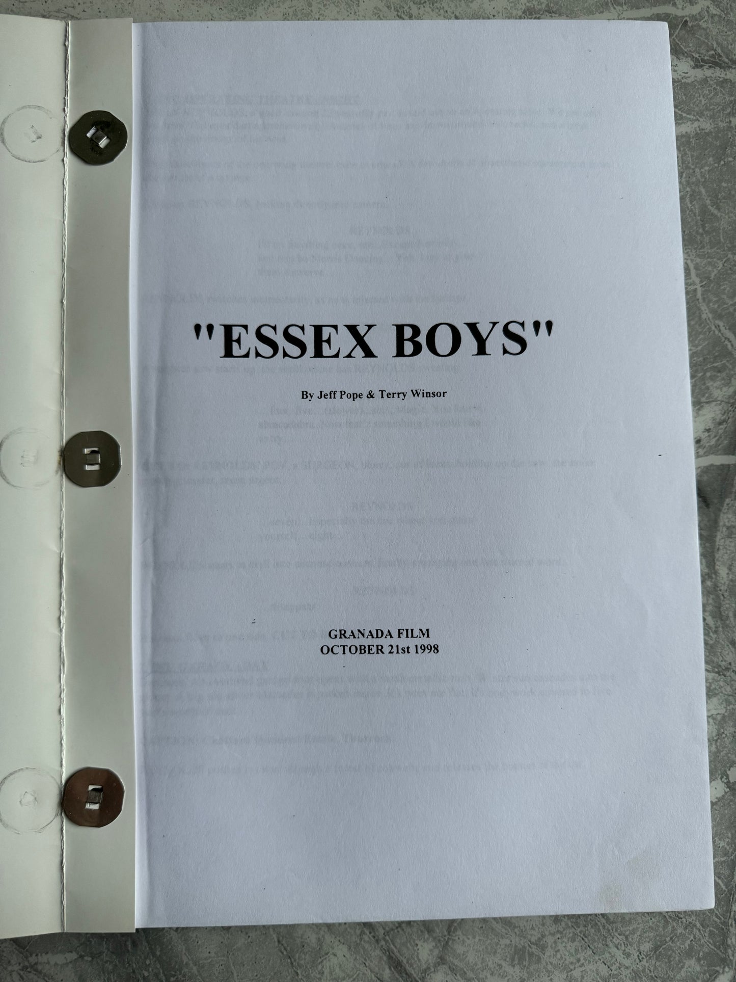 Essex Boys 1998 Original Film Script