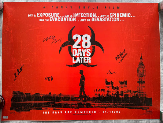 Cillian Murphy & Cast Signed Original 28 Days Later Linen Backed Quad Poster With SWAU Authentication